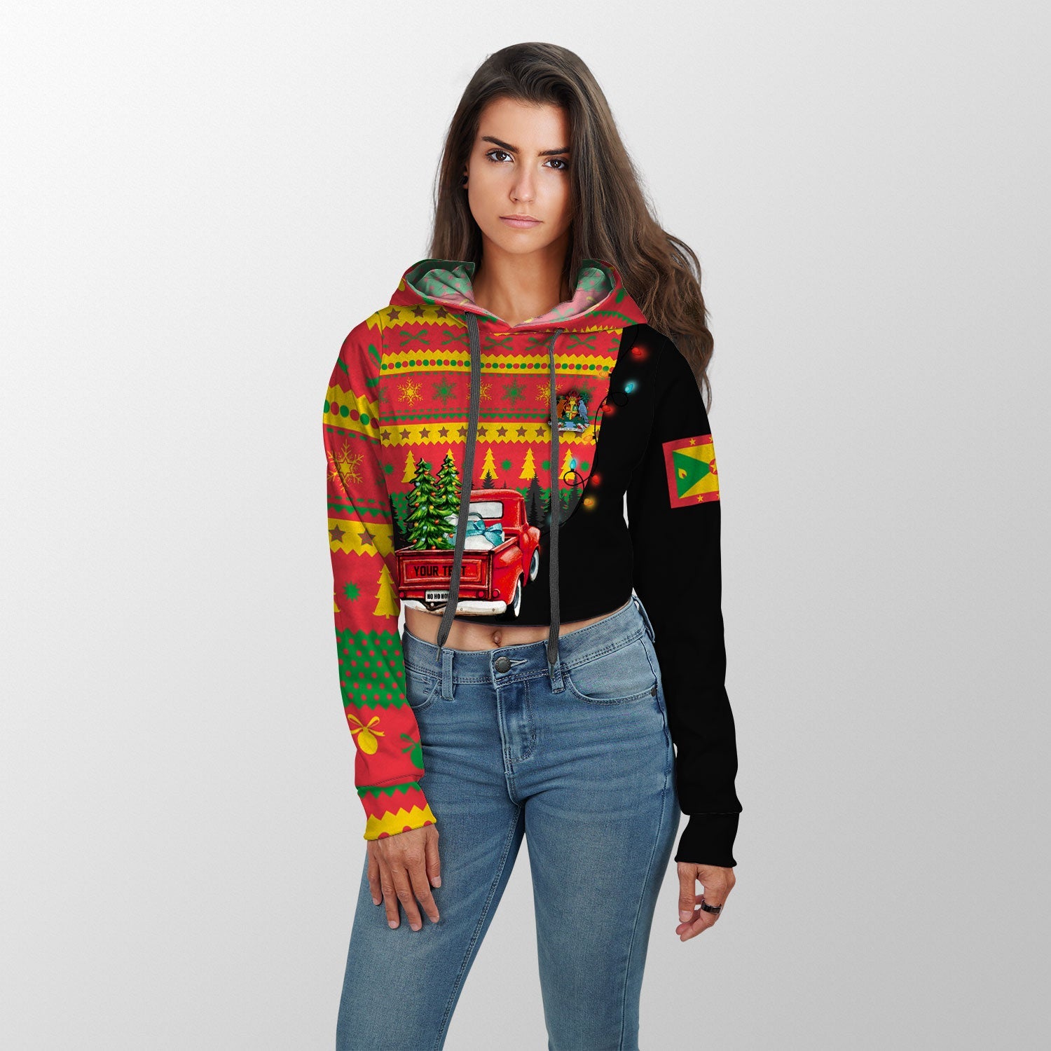 Grenada Crop Hoodie Coat Of Arms Christmas Style