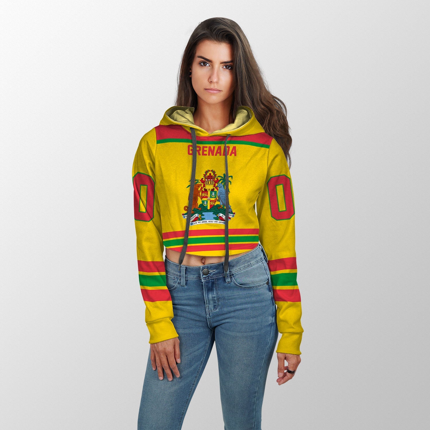 Grenada Crop Hoodie Flag & Coat Of Arms Hockey Style