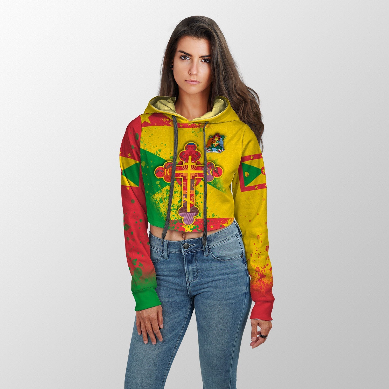 Grenada Crop Hoodie Flag & Coat Of Arms Orthodox Style