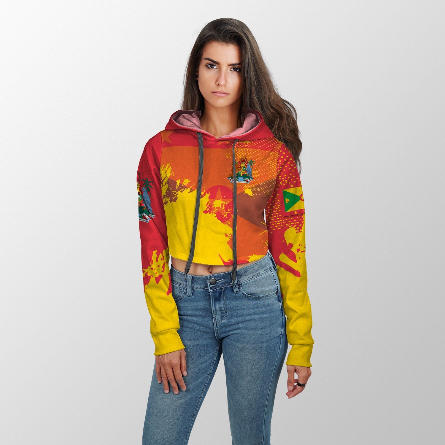 Grenada Crop Hoodie Flag & Coat Of Arms Paint Style