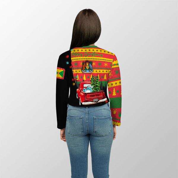 Grenada Crop Top Long T Shirt Coat Of Arms Christmas Style