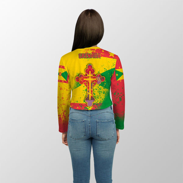 Grenada Crop Top Long TShirt Flag & Coat Of Arms Orthodox Style