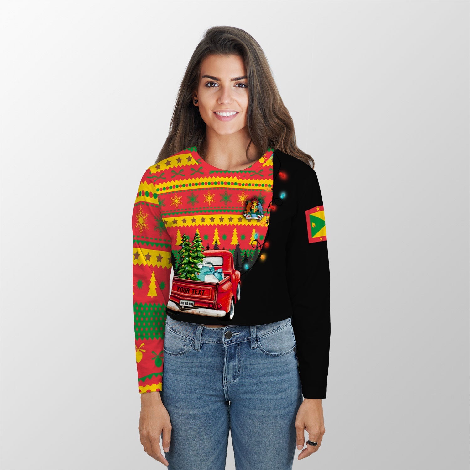 Grenada Crop Top Long T Shirt Coat Of Arms Christmas Style