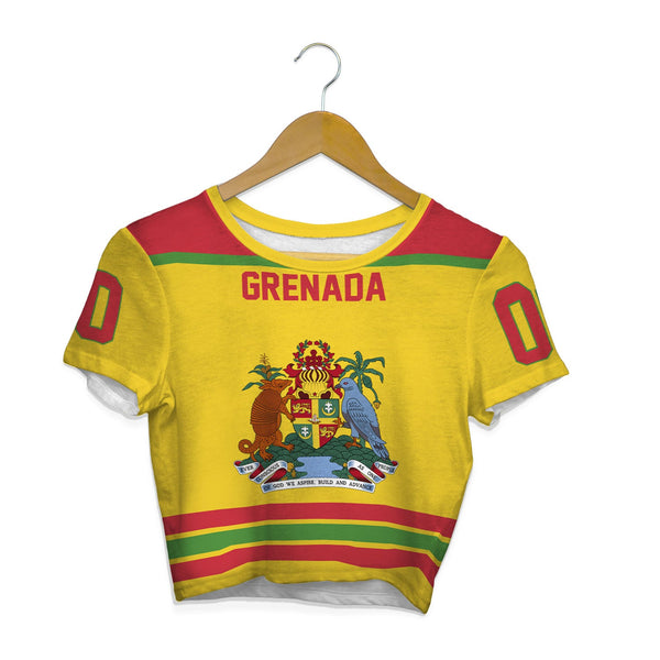 Grenada Crop Top T Shirt Flag & Coat Of Arms Hockey Style