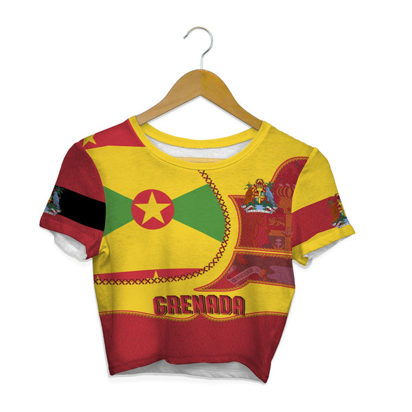 Grenada Crop Top T Shirt Flag & Coat Of Arms Leather Style