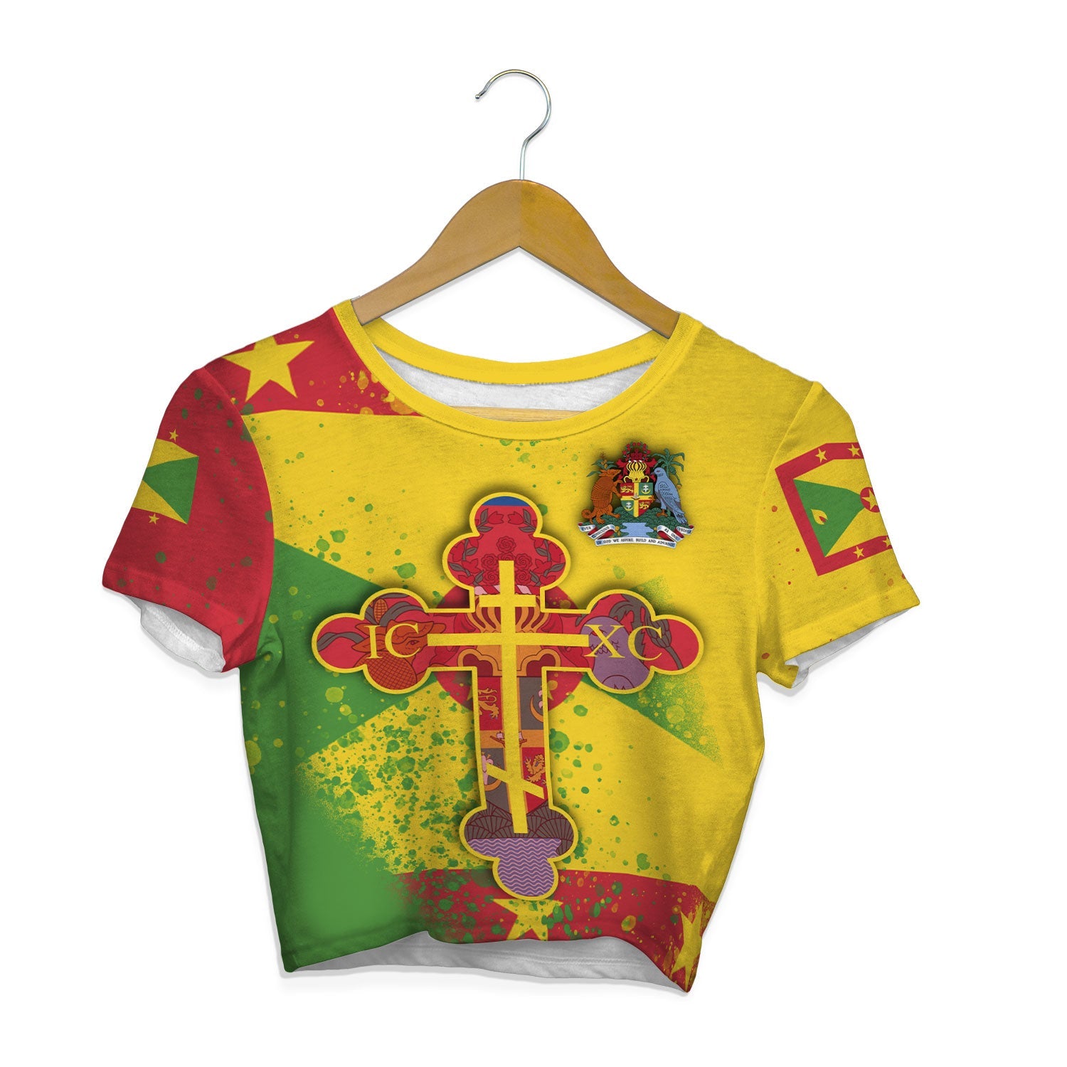 Grenada Crop Top T Shirt Flag & Coat Of Arms Orthodox Style