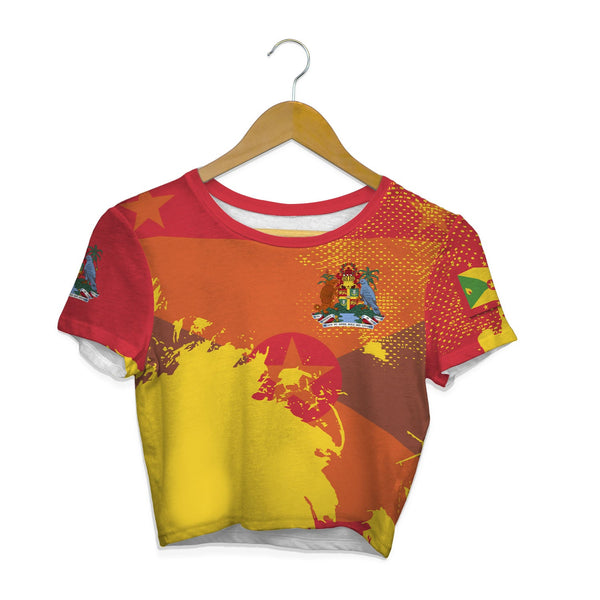 Grenada Crop Top T Shirt Flag & Coat Of Arms Paint Style