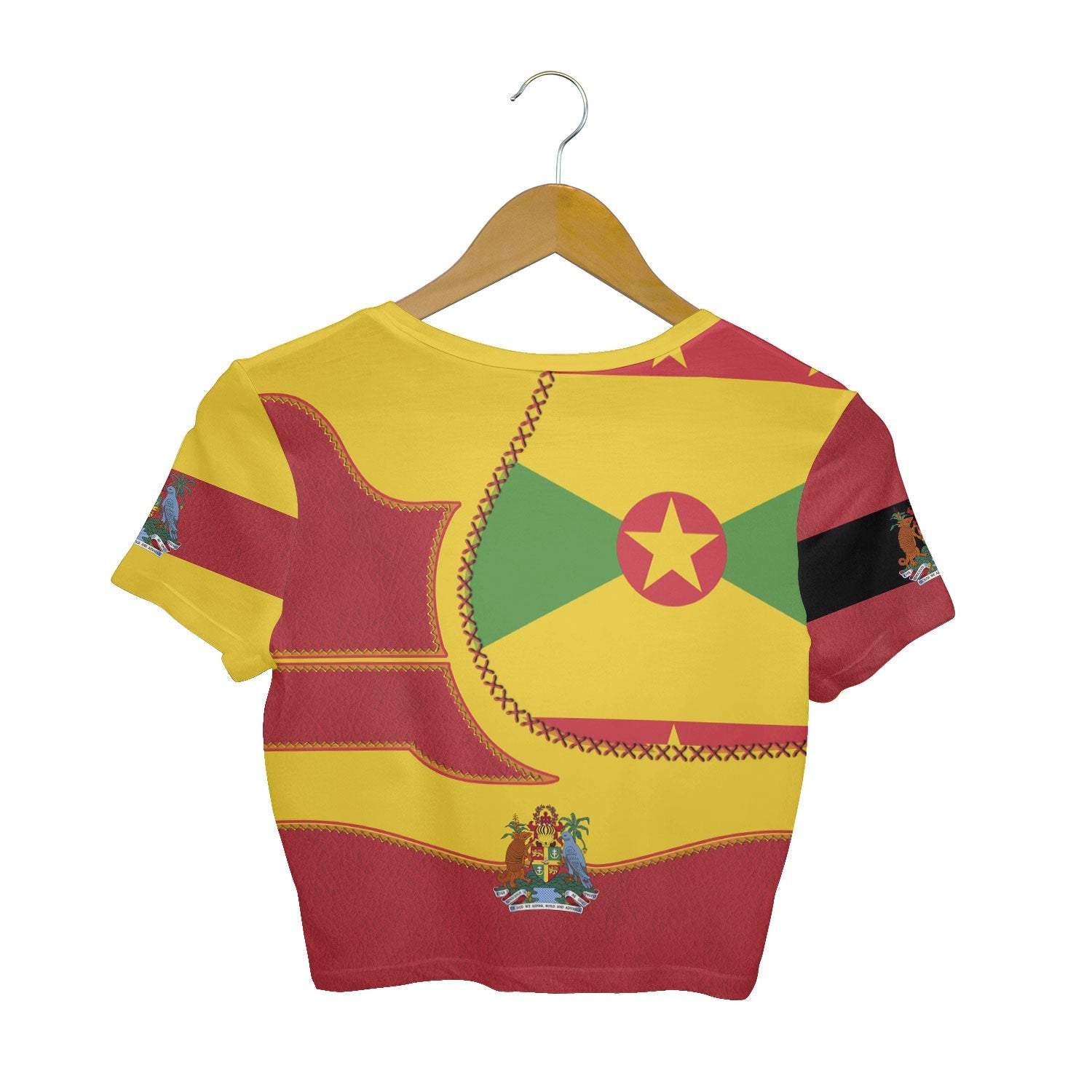 Grenada Crop Top T Shirt Flag & Coat Of Arms Leather Style