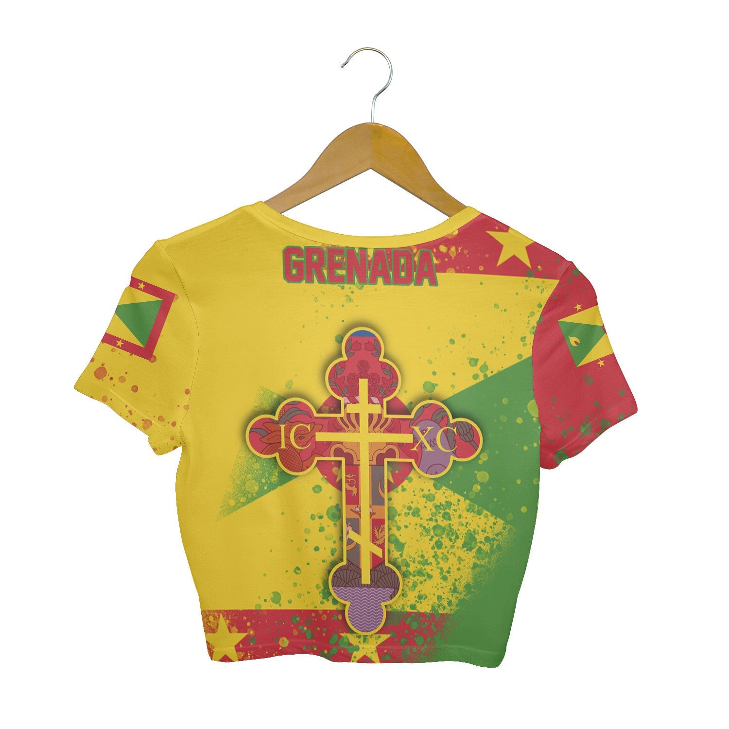 Grenada Crop Top T Shirt Flag & Coat Of Arms Orthodox Style