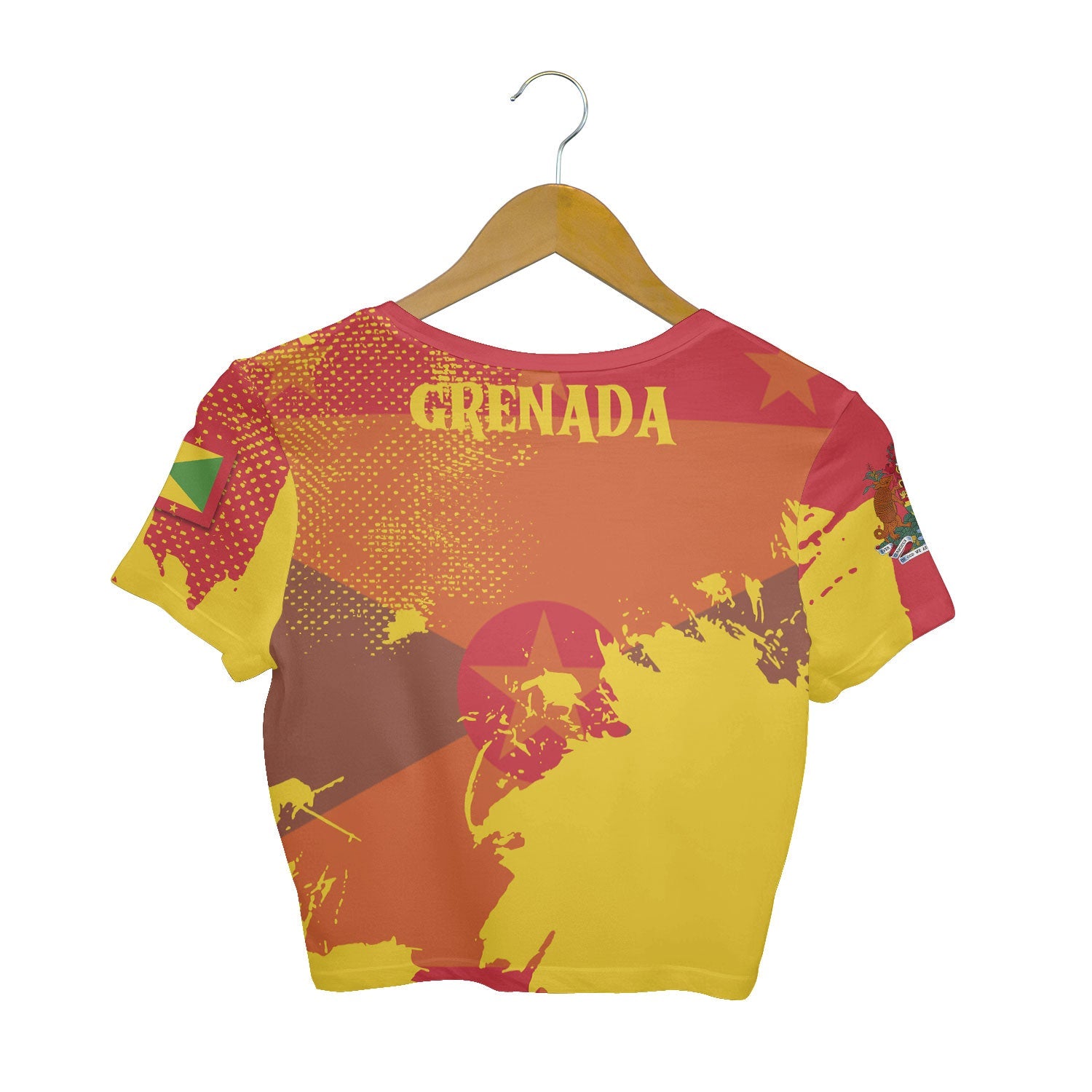 Grenada Crop Top T Shirt Flag & Coat Of Arms Paint Style