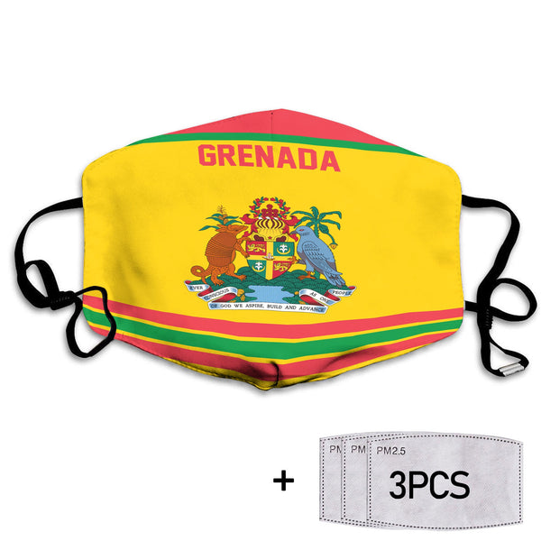 Grenada Face Mask Flag & Coat Of Arms Hockey Style