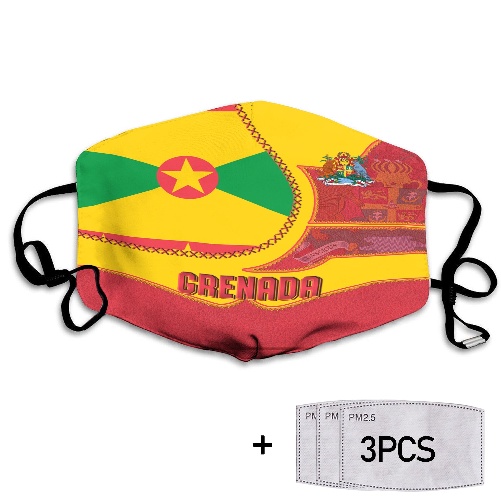 Grenada Face Mask Flag & Coat Of Arms Leather Style