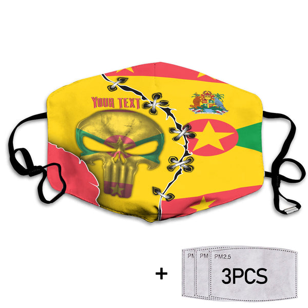 Grenada Face Mask Flag & Coat Of Arms Skull Style