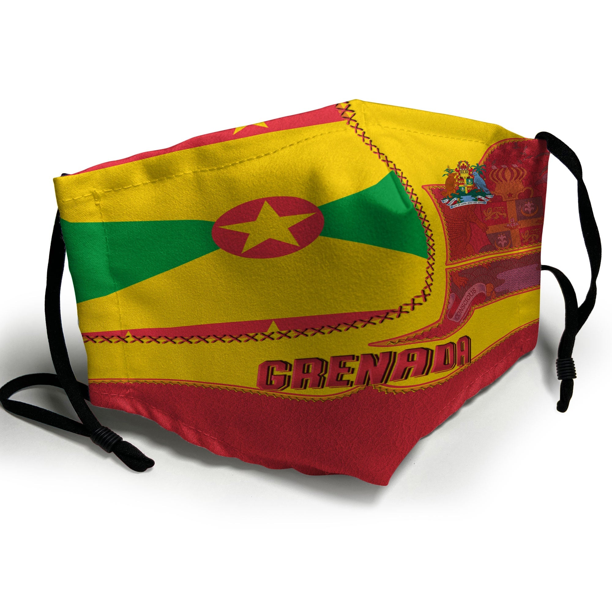 Grenada Face Mask Flag & Coat Of Arms Leather Style