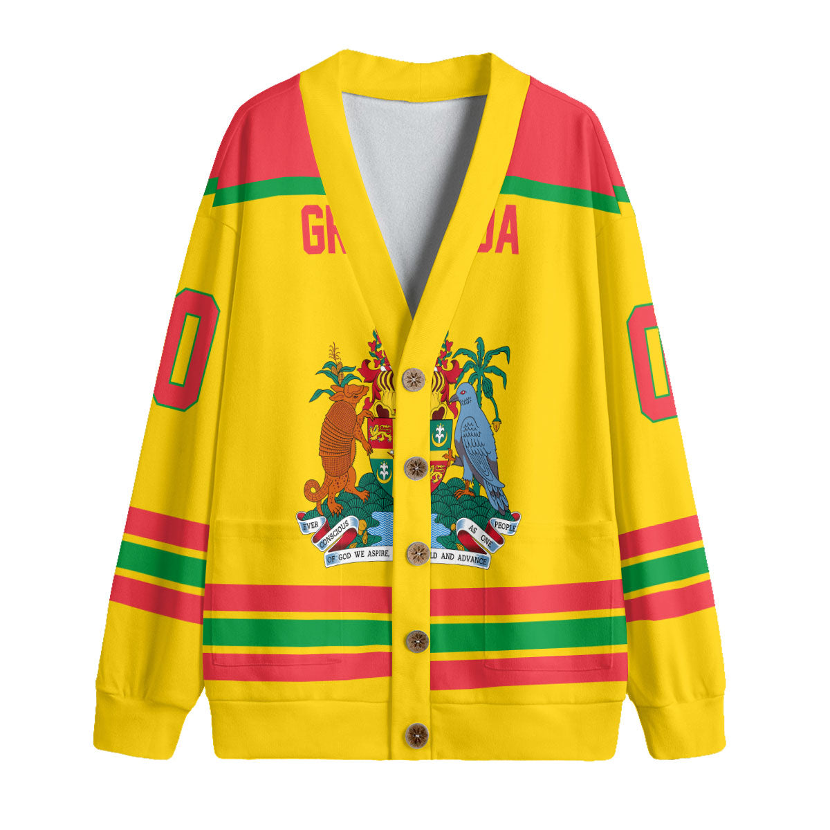 Grenada Fleece Cardigan Flag & Coat Of Arms Hockey Style