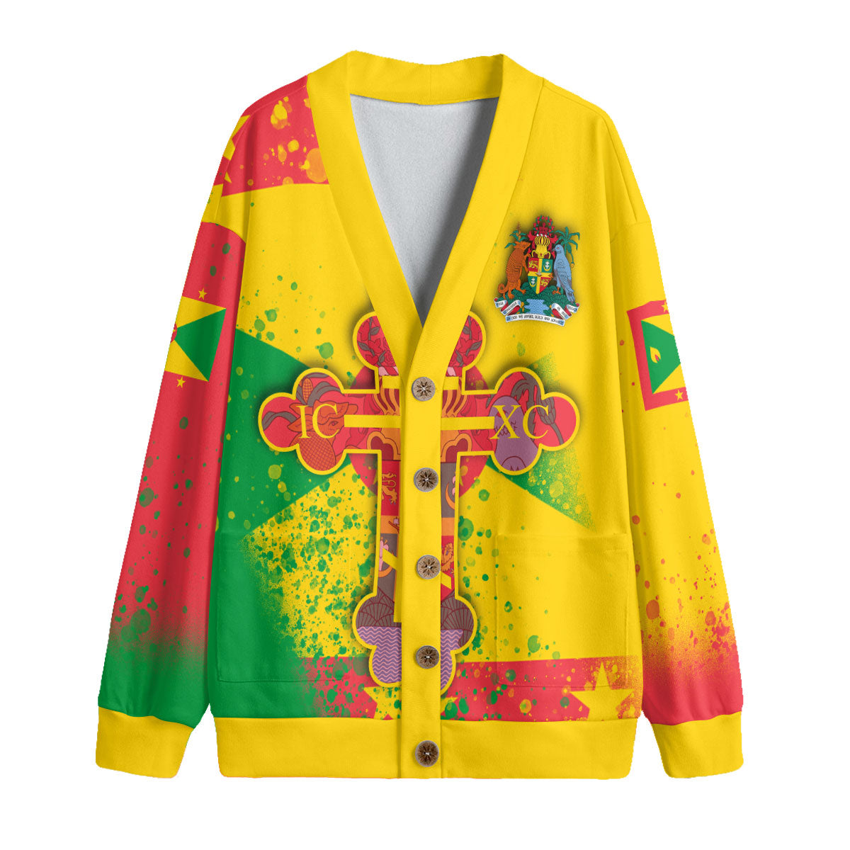 Grenada Fleece Cardigan Flag & Coat Of Arms Orthodox Style