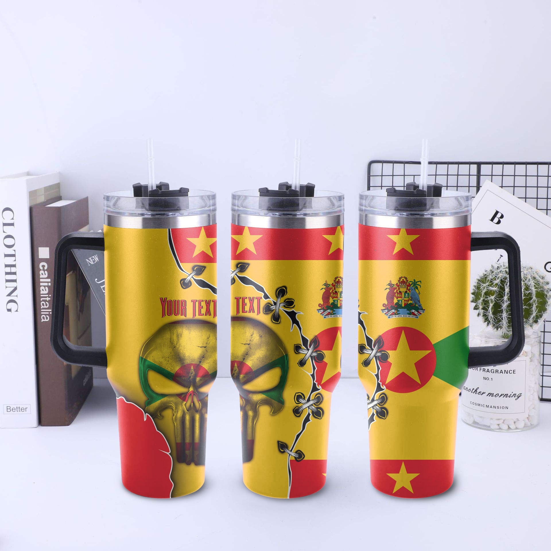 Grenada Handle Tumbler Flag & Coat Of Arms Skull Style