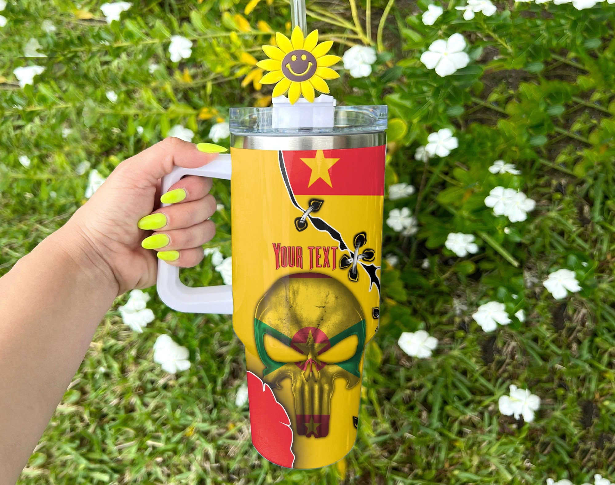 Grenada Handle Tumbler Flag & Coat Of Arms Skull Style