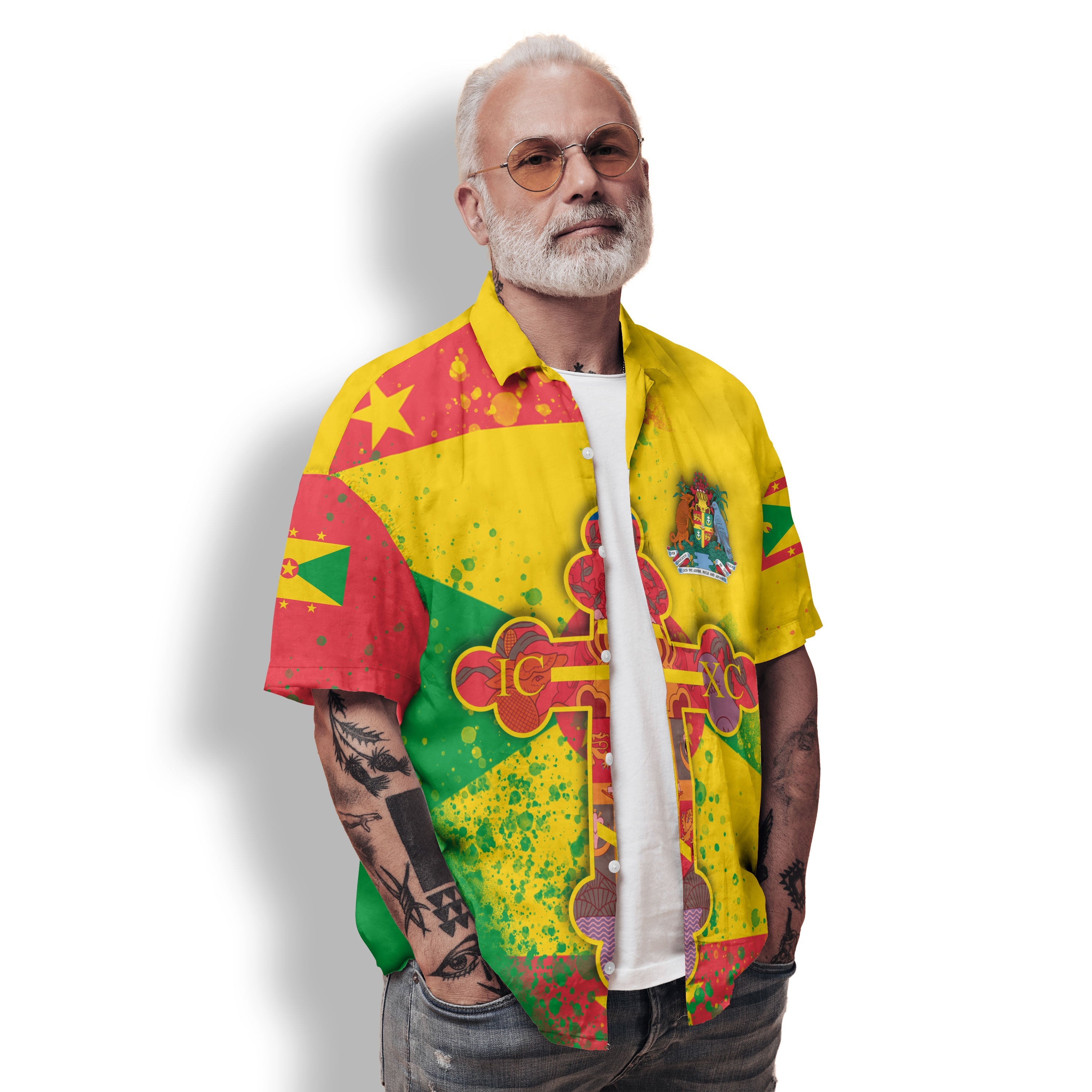 Grenada Hawaiian Shirt Flag & Coat Of Arms Orthodox Style