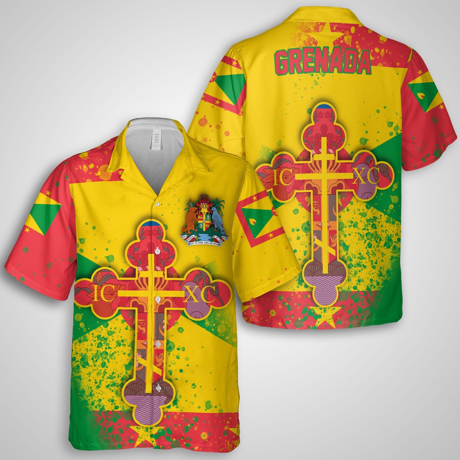 Grenada Hawaiian Shirt Flag & Coat Of Arms Orthodox Style