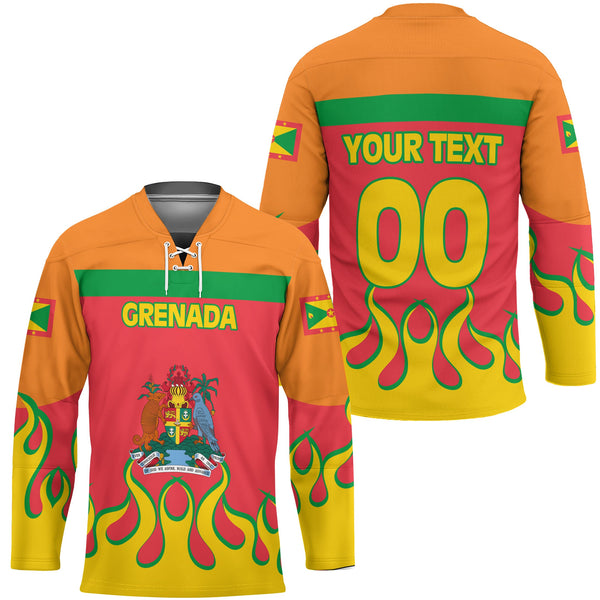 Grenada Hockey Jersey Flag & Coat Of Arms Fire Hockey Style