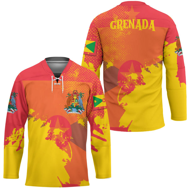 Grenada Hockey Jersey Flag & Coat Of Arms Paint Style