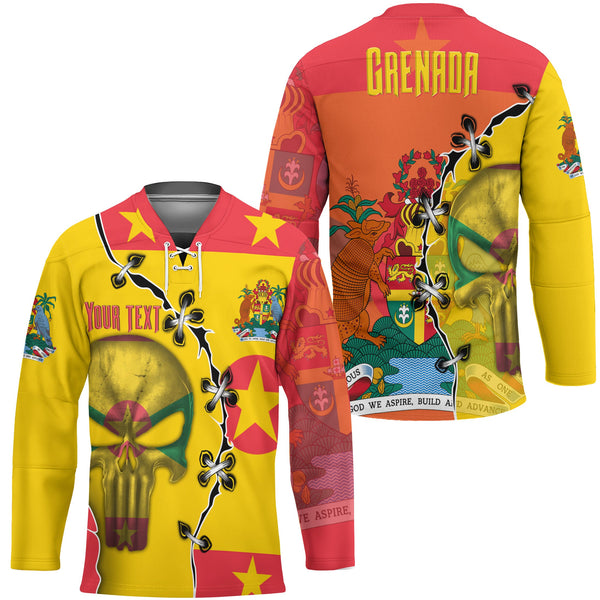 Grenada Hockey Jersey Flag & Coat Of Arms Skull Style