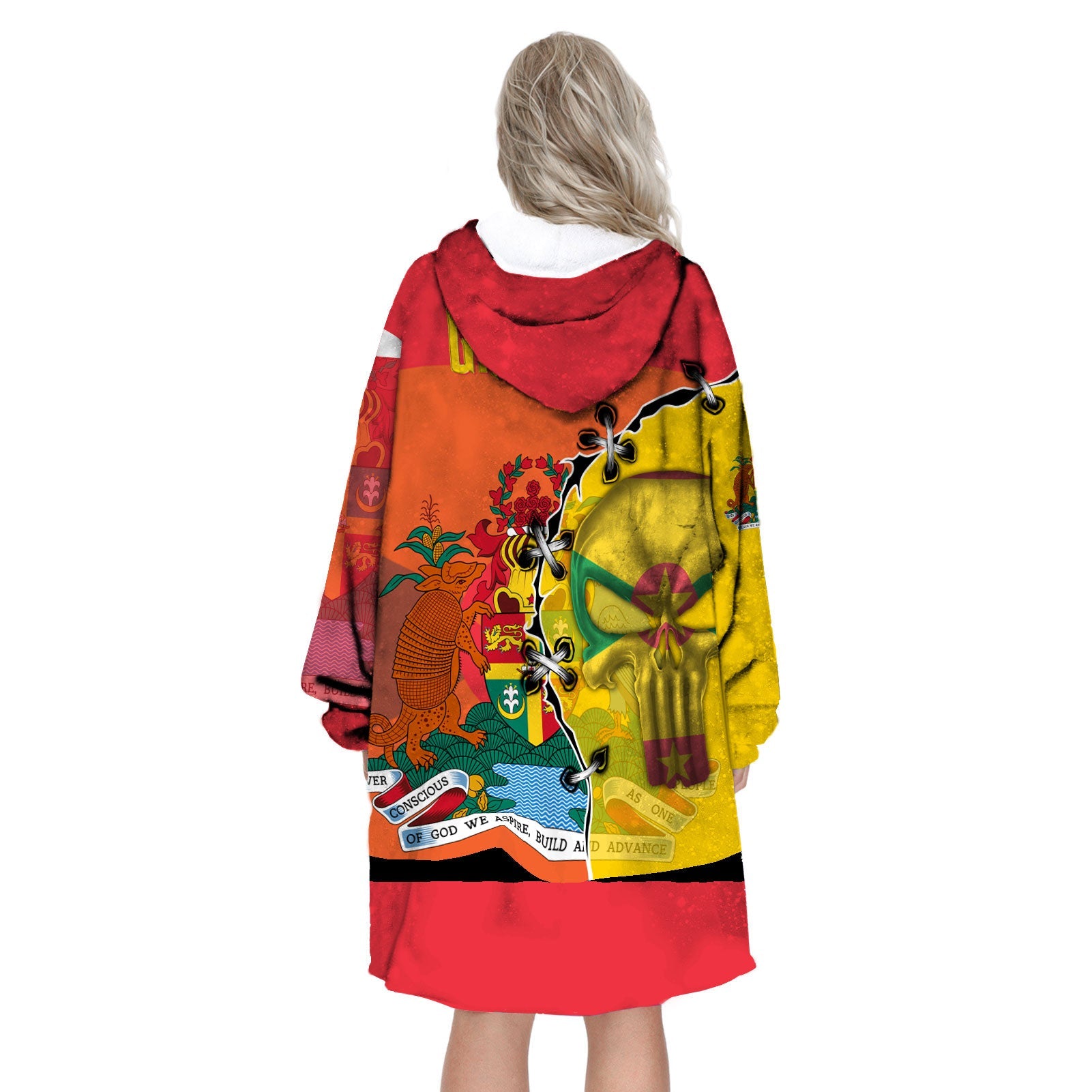 Grenada Snug Hoodie Flag & Coat Of Arms Skull Style