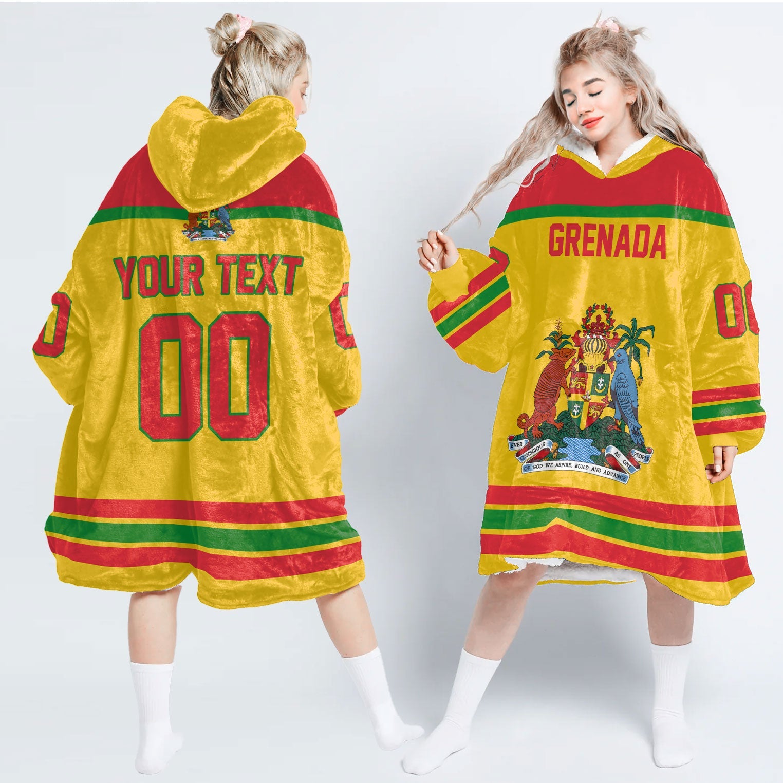 Grenada Snug Hoodie Flag & Coat Of Arms Hockey Style