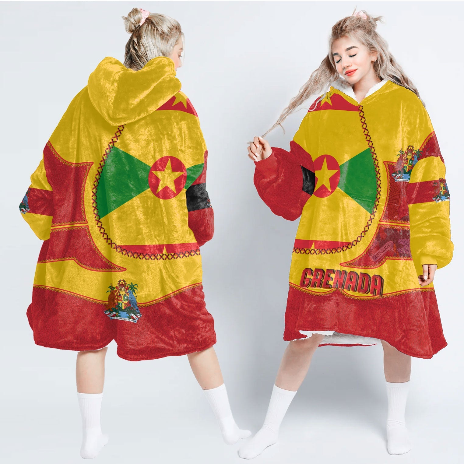 Grenada Hoodie Blanket Flag & Coat Of Arms Leather Style