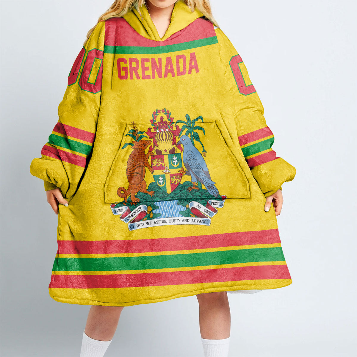 Grenada Snug Hoodie Flag & Coat Of Arms Hockey Style