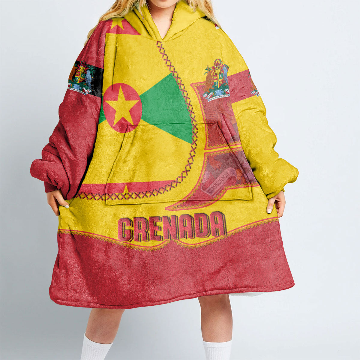 Grenada Hoodie Blanket Flag & Coat Of Arms Leather Style