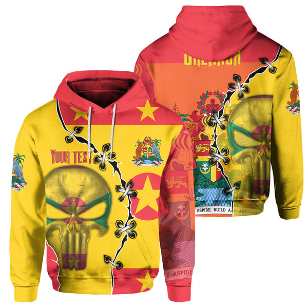 Grenada Hoodie Flag & Coat Of Arms Skull Style