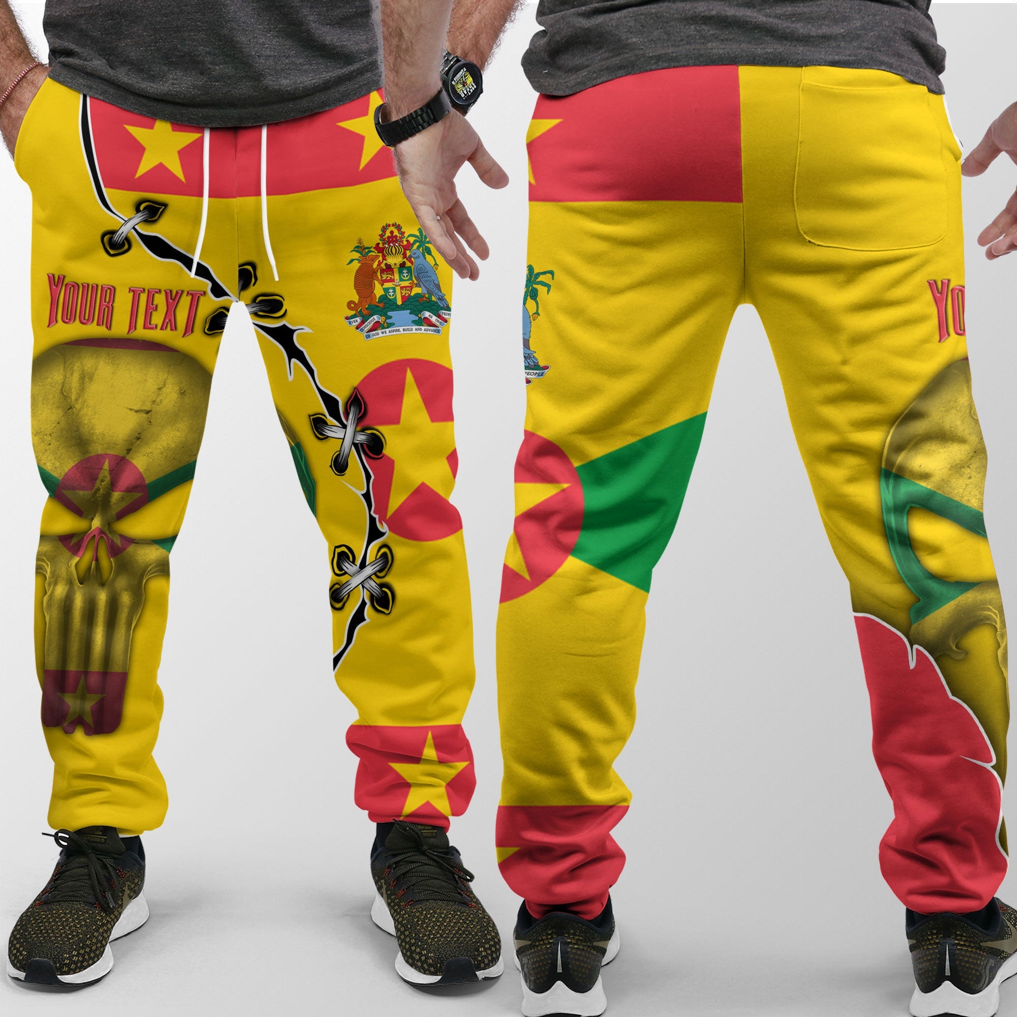 Grenada Jogger Pant Flag & Coat Of Arms Skull Style