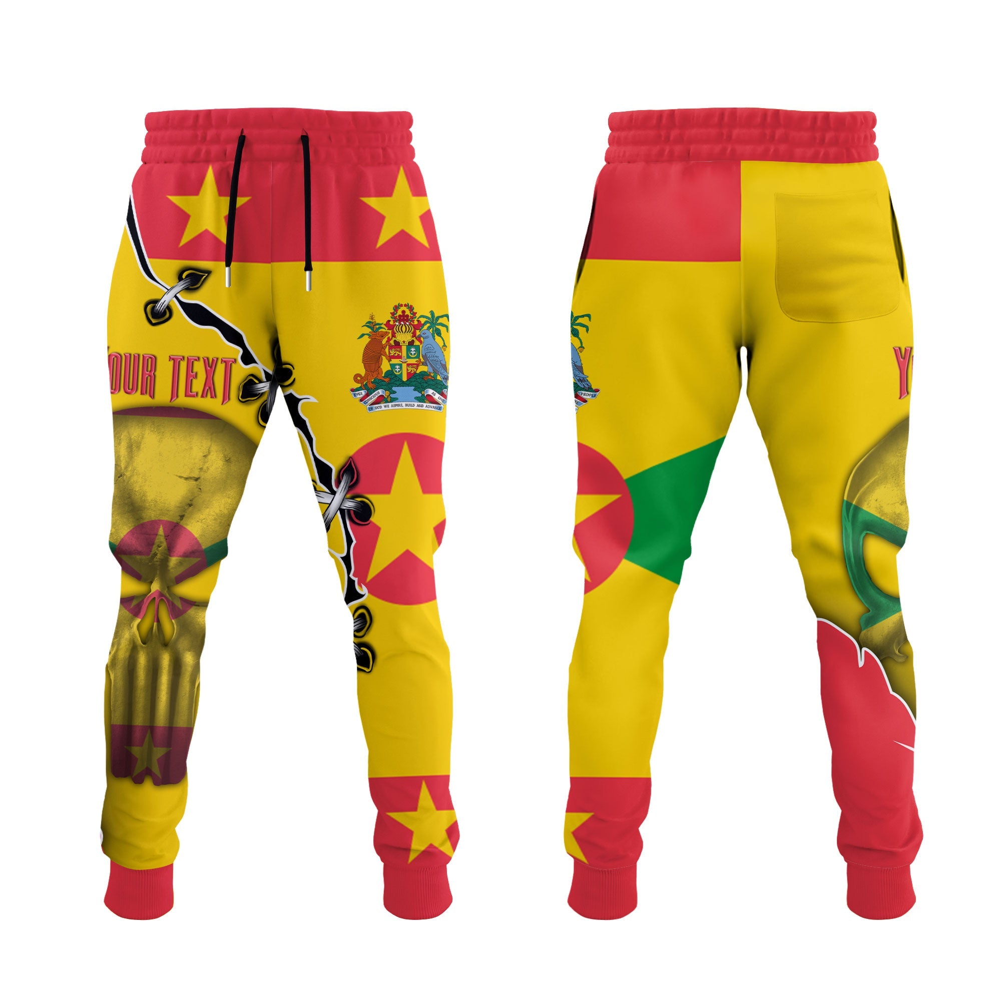 Grenada Jogger Pant Flag & Coat Of Arms Skull Style