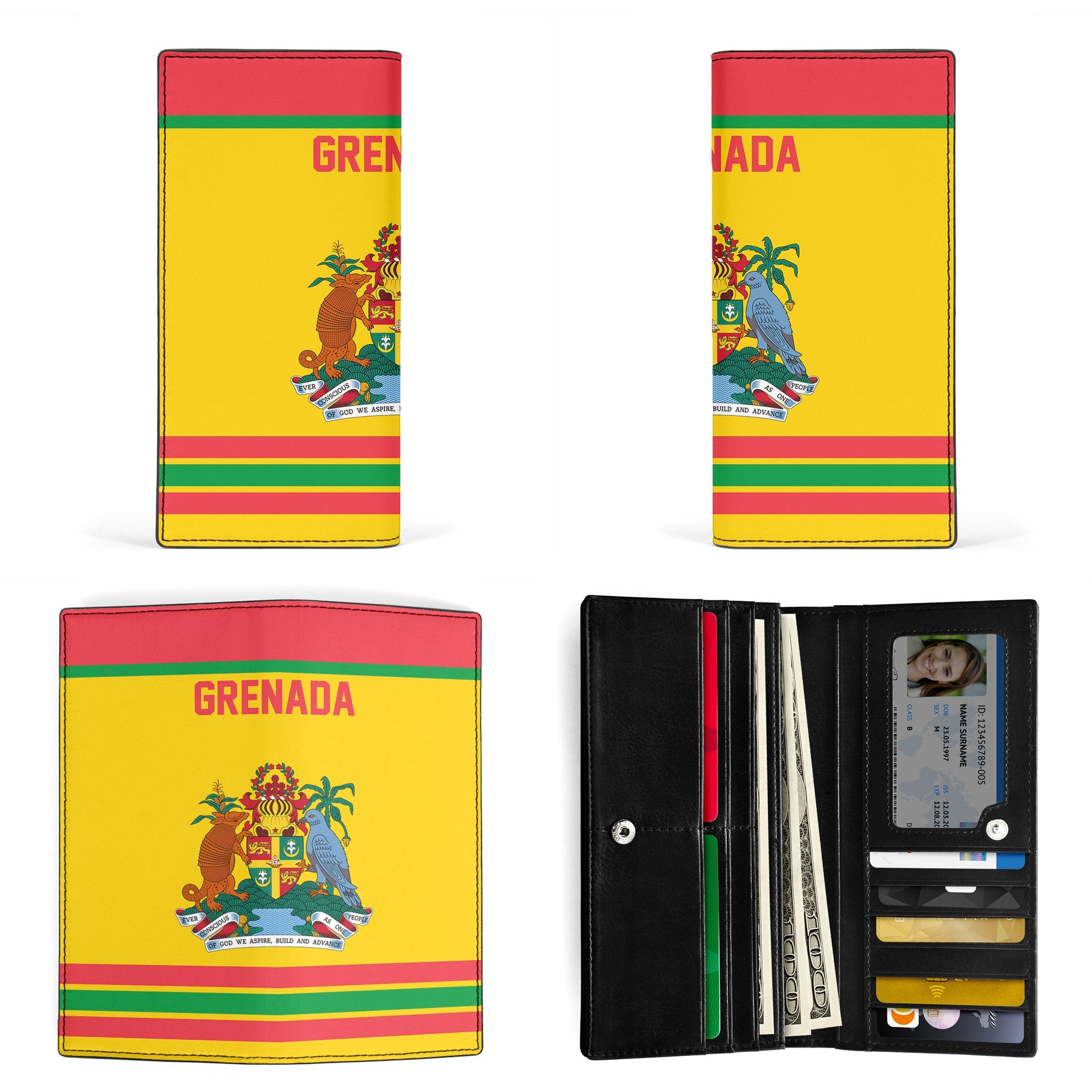 Grenada Leather Wallet Flag & Coat Of Arms Hockey Style