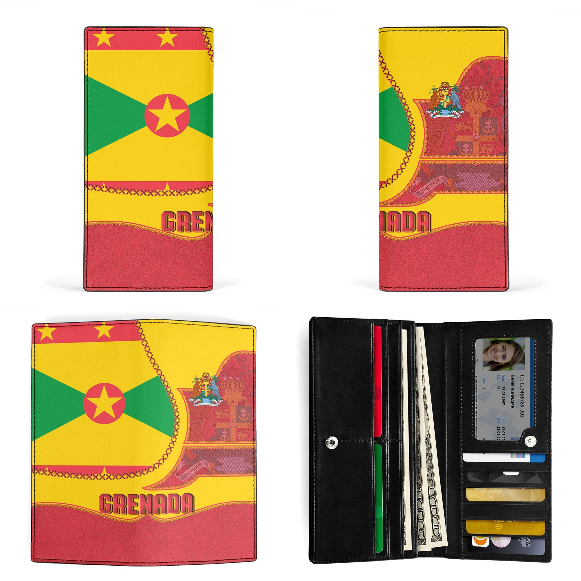 Grenada Leather Wallet Flag & Coat Of Arms Leather Style