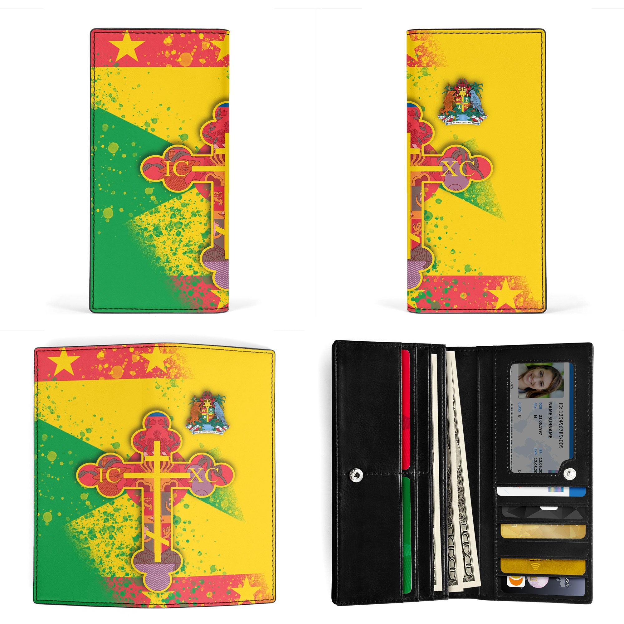 Grenada Leather Wallet Flag & Coat Of Arms Orthodox Style