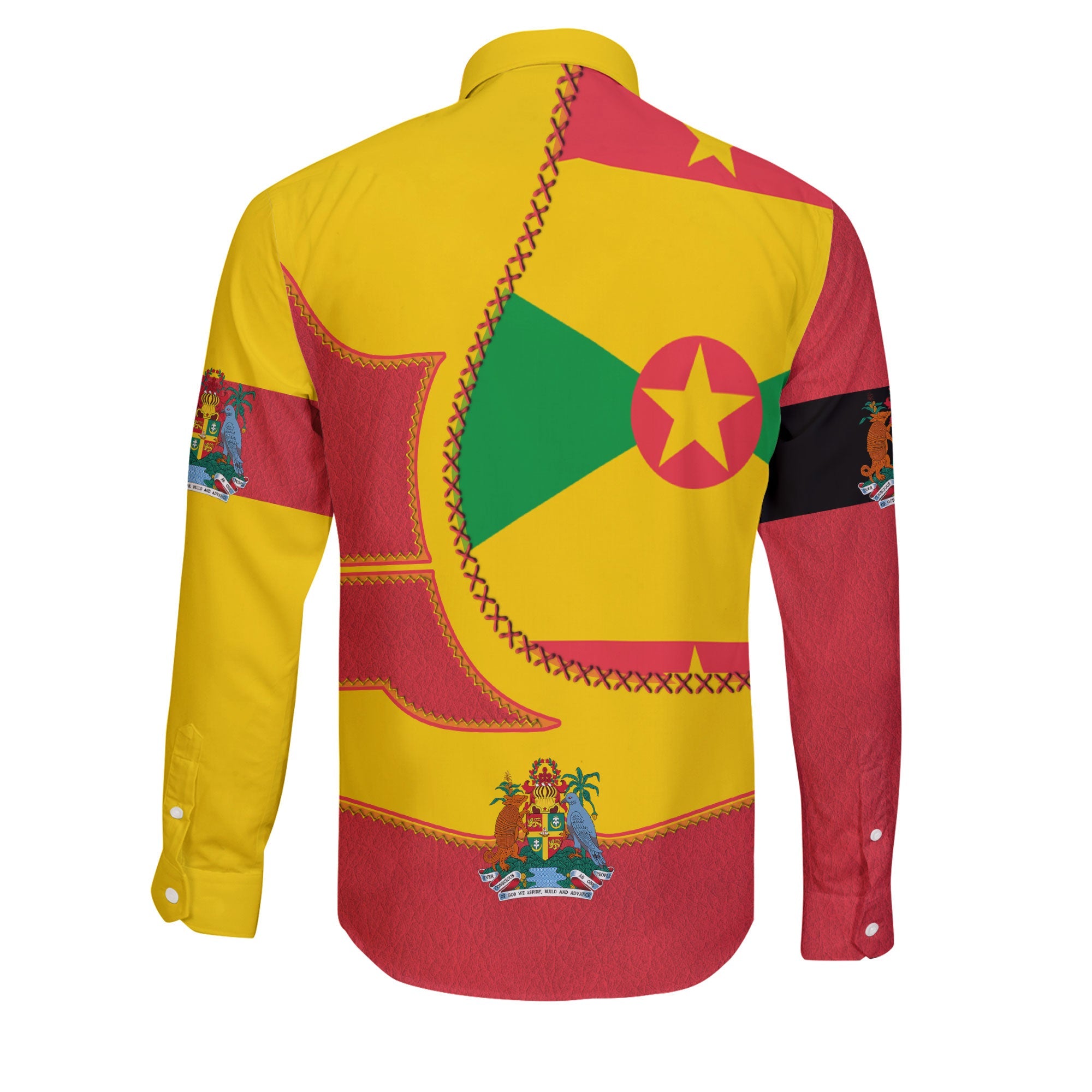 Grenada Long Sleeve Button Shirt Flag & Coat Of Arms Leather Style