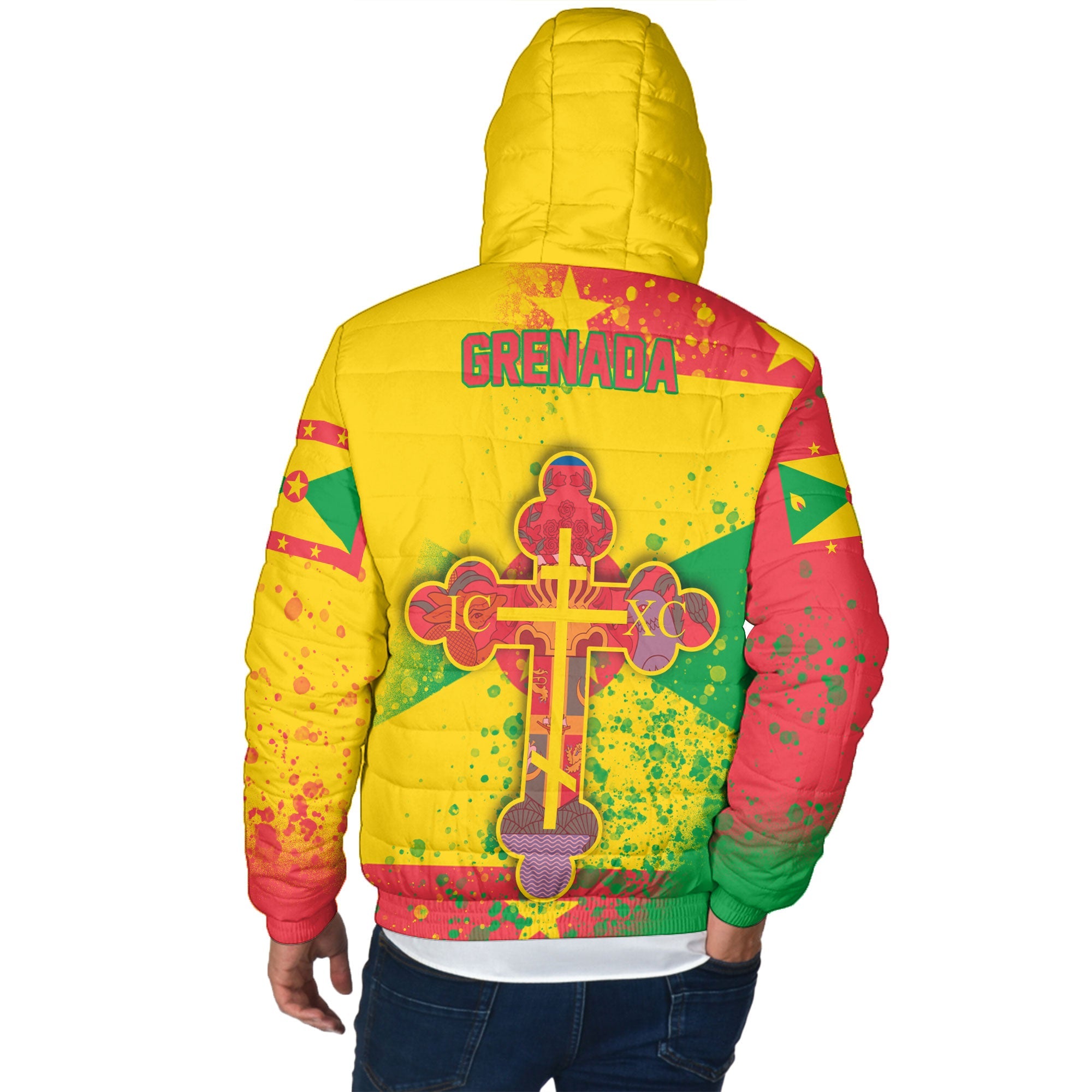 Grenada Men Hooded Padded Jacket Flag & Coat Of Arms Orthodox Style