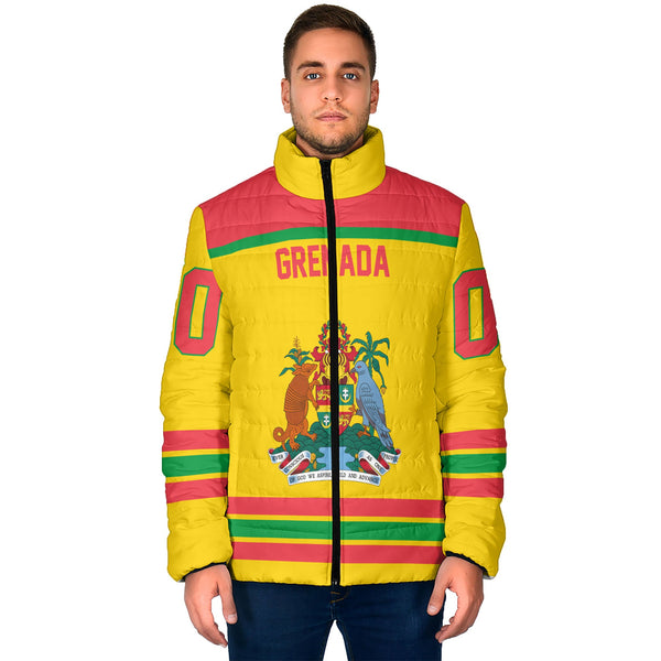 Grenada Men Padded Jacket Flag & Coat Of Arms Hockey Style