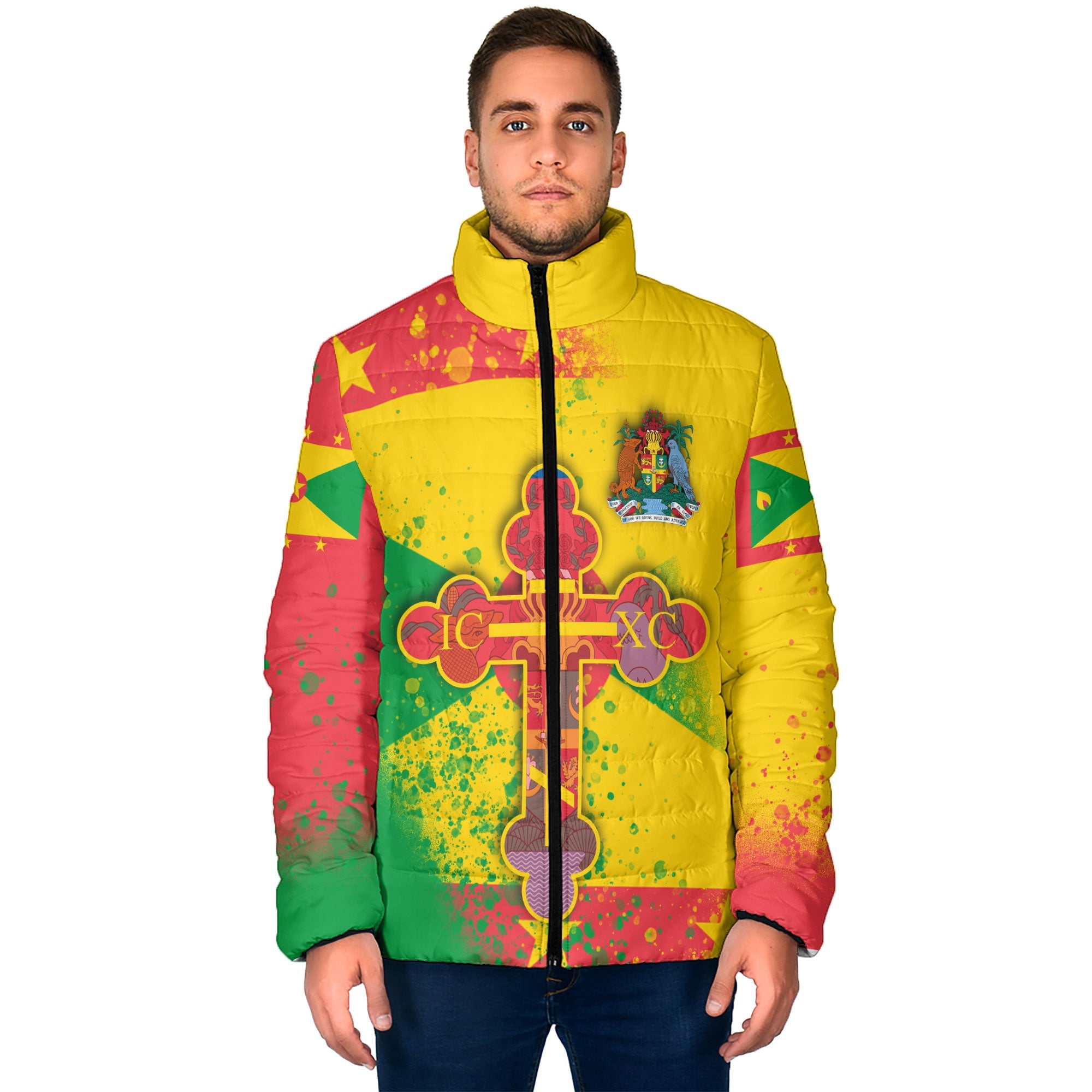 Grenada Men Padded Jacket Flag & Coat Of Arms Orthodox Style