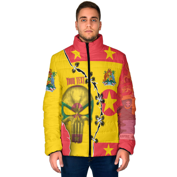 Grenada Men Padded Jacket Flag & Coat Of Arms Skull Style