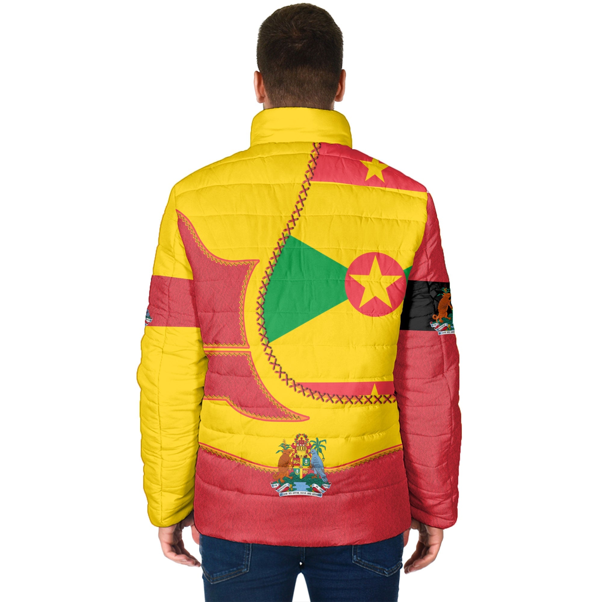 Grenada Men Padded Jacket Flag & Coat Of Arms Leather Style