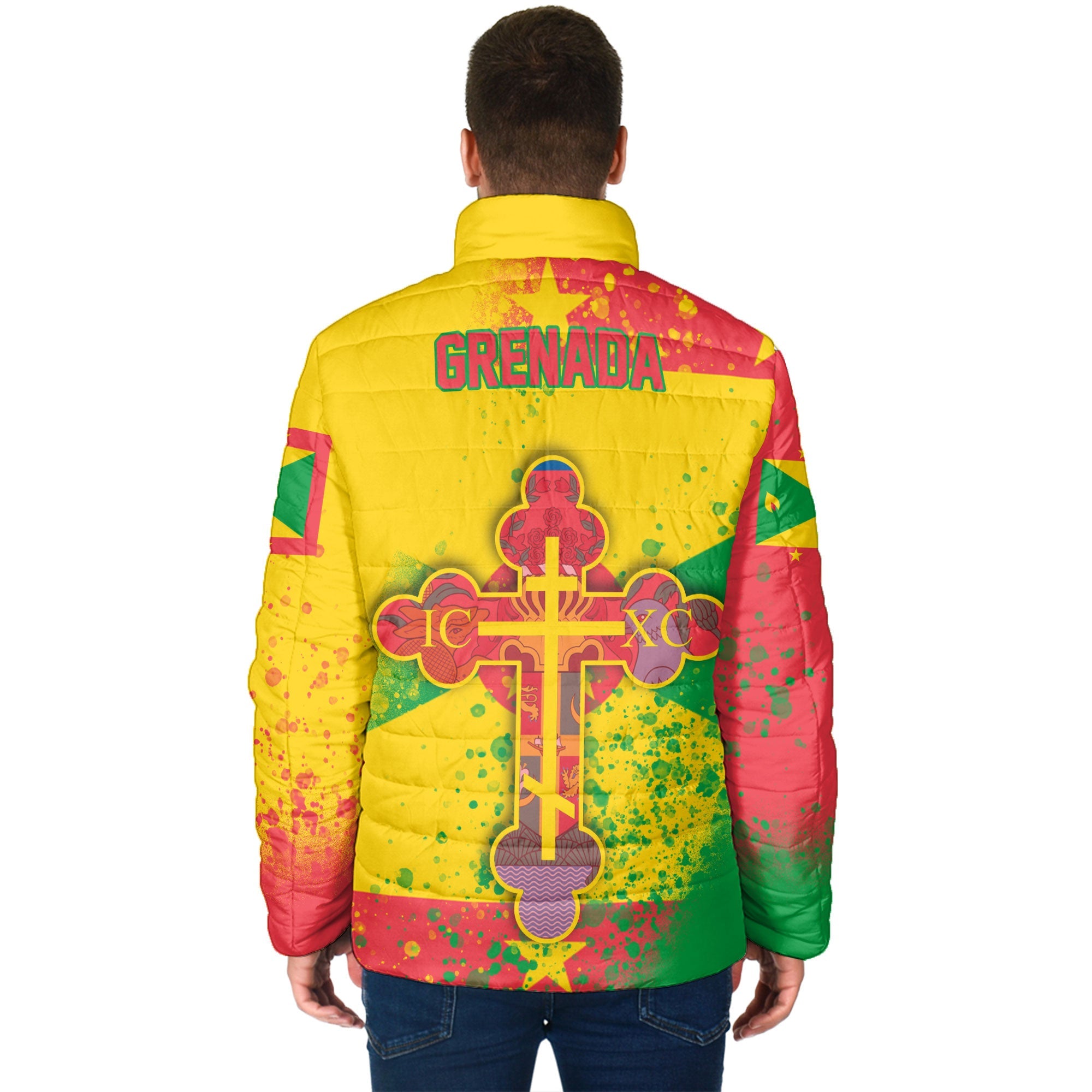 Grenada Men Padded Jacket Flag & Coat Of Arms Orthodox Style