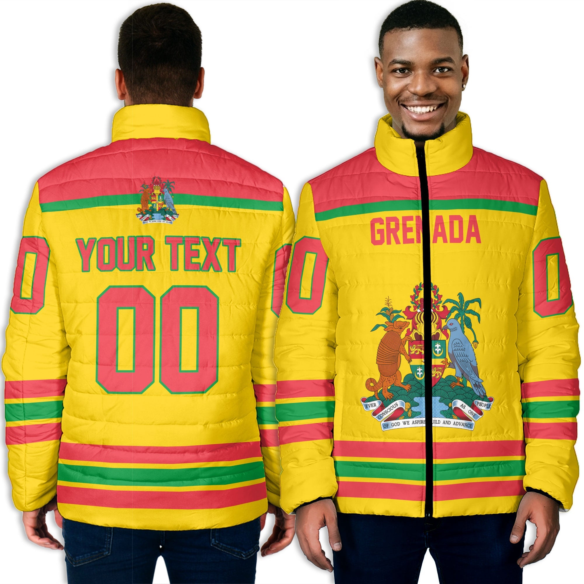 Grenada Men Padded Jacket Flag & Coat Of Arms Hockey Style