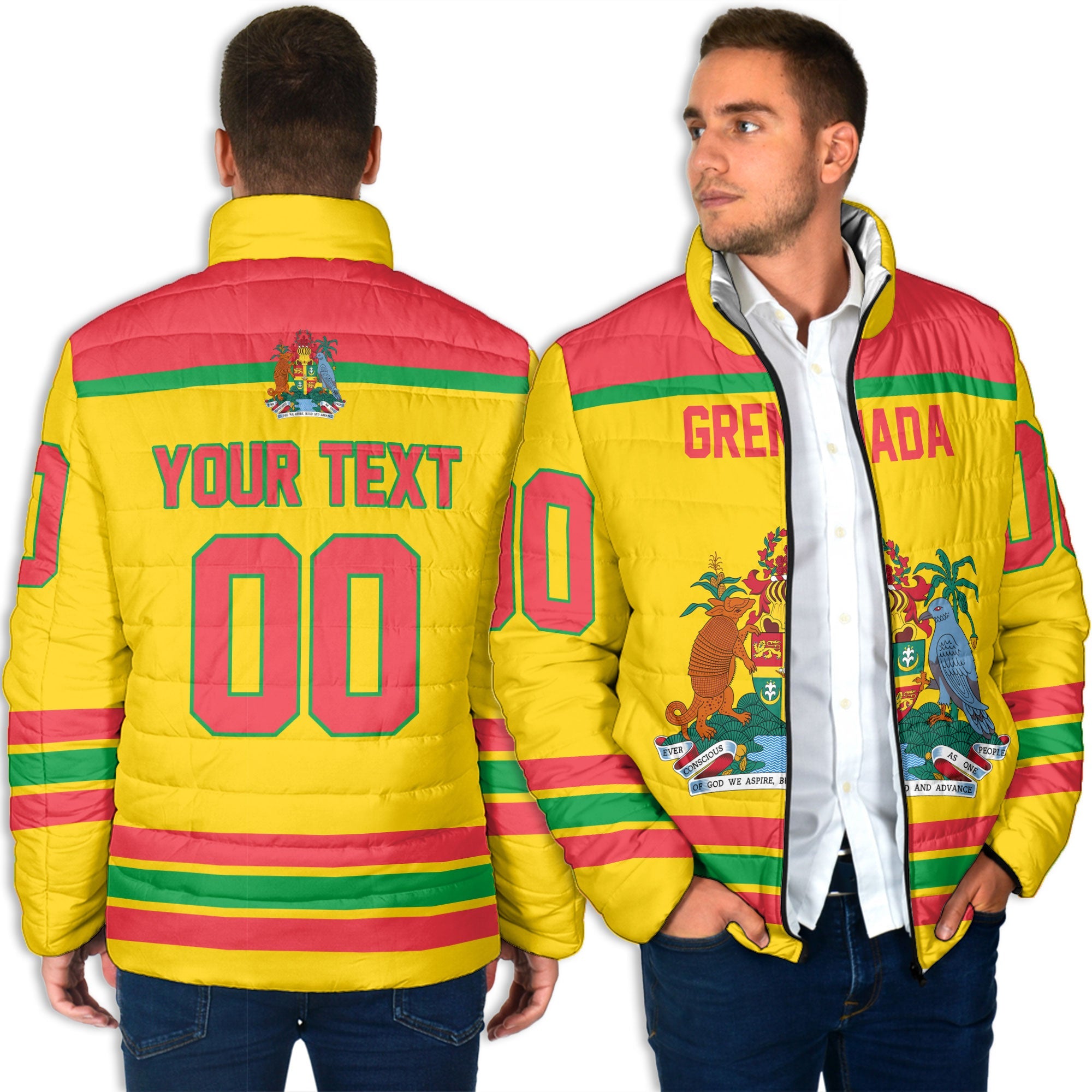 Grenada Men Padded Jacket Flag & Coat Of Arms Hockey Style