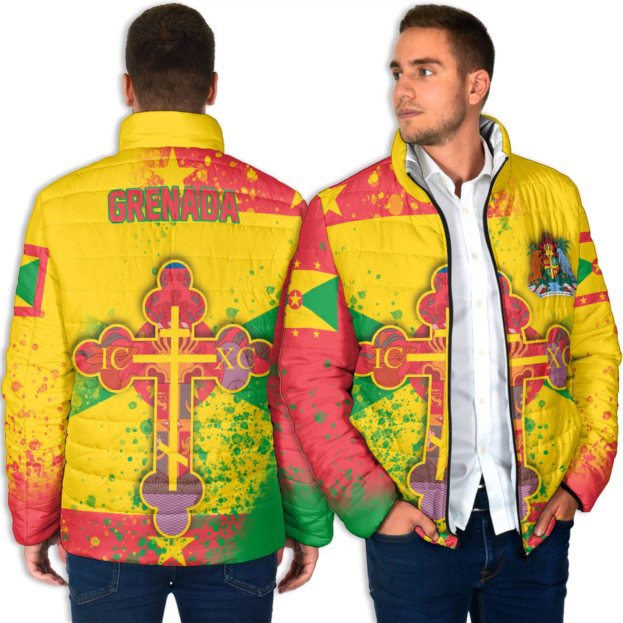 Grenada Men Padded Jacket Flag & Coat Of Arms Orthodox Style