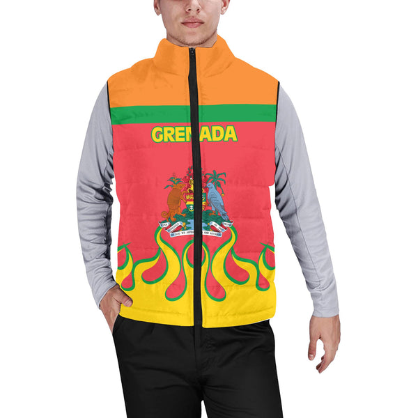 Grenada Men Padded Jacket Vest Flag & Coat Of Arms Fire Hockey Style