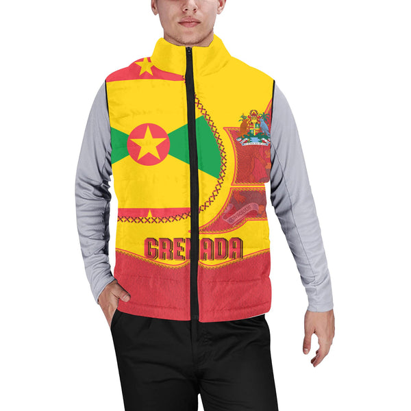 Grenada Men Padded Jacket Vest Flag & Coat Of Arms Leather Style